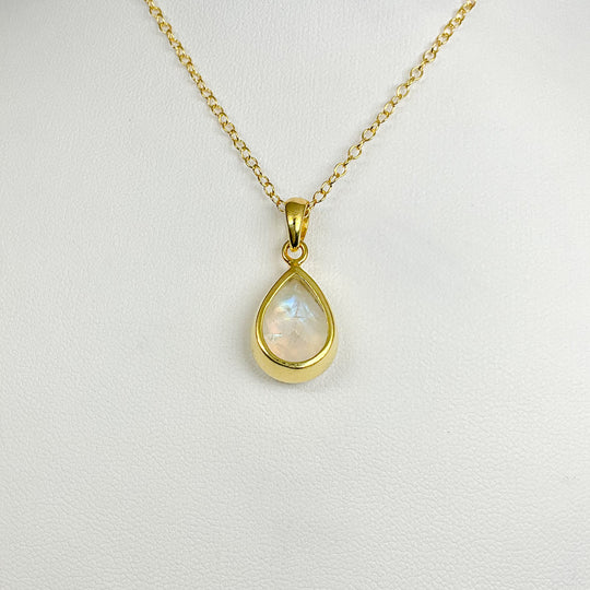 Rainbow Moonstone Gold Finish Pendant - Rocks and Gems Canada