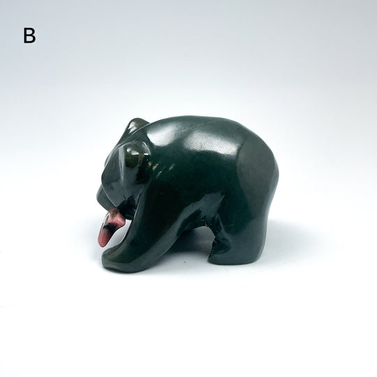 BC Jade Bear with Rhodonite Fish Carving - Rocks and Gems Canada