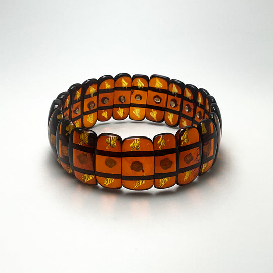 Cognac Amber Floral Cameo Beaded Bracelet