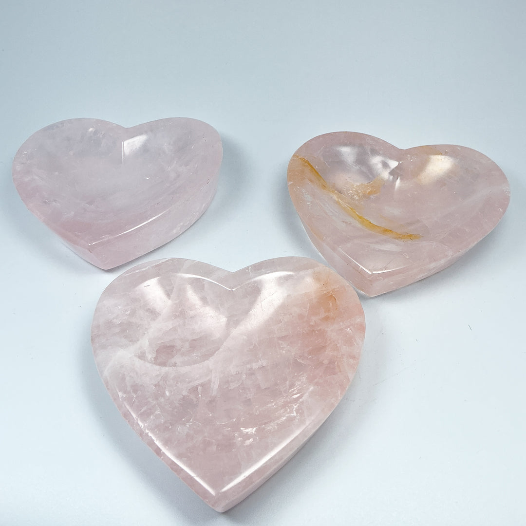 Carved Rose Quartz Heart Bowl - Rocks and Gems Canada