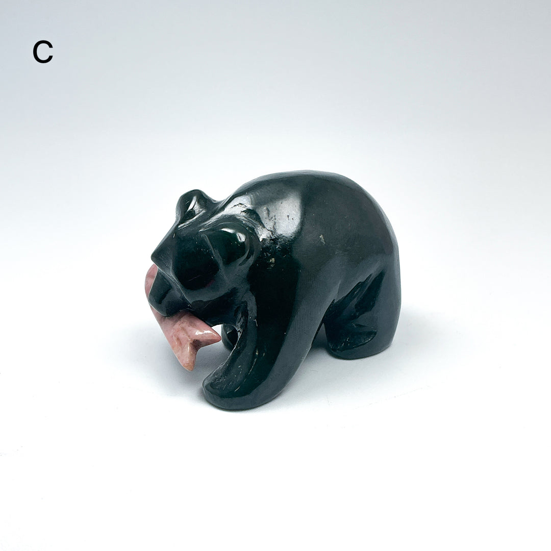 BC Jade Bear with Rhodonite Fish Carving - Rocks and Gems Canada