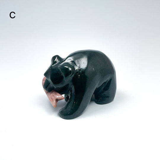 BC Jade Bear with Rhodonite Fish Carving - Rocks and Gems Canada