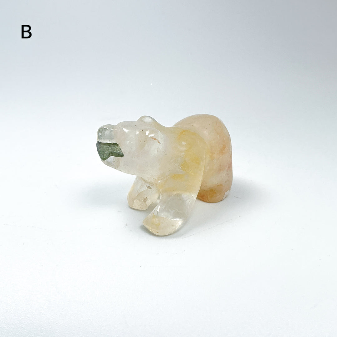 Clear Quartz Bear with Canadian Jade Fish Carving - Rocks and Gems Canada