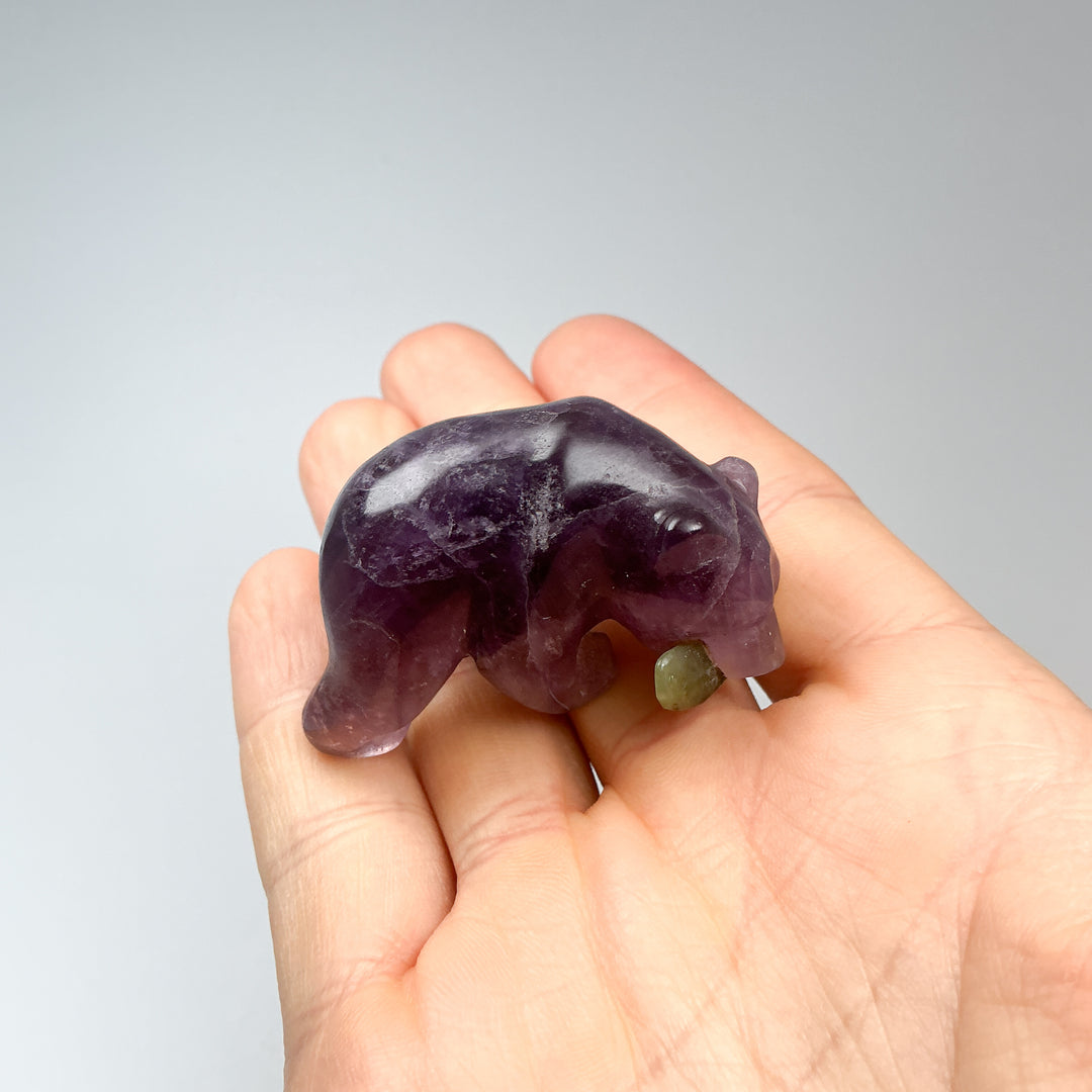 Amethyst Bear with Canadian Jade Fish Carving - Rocks and Gems Canada