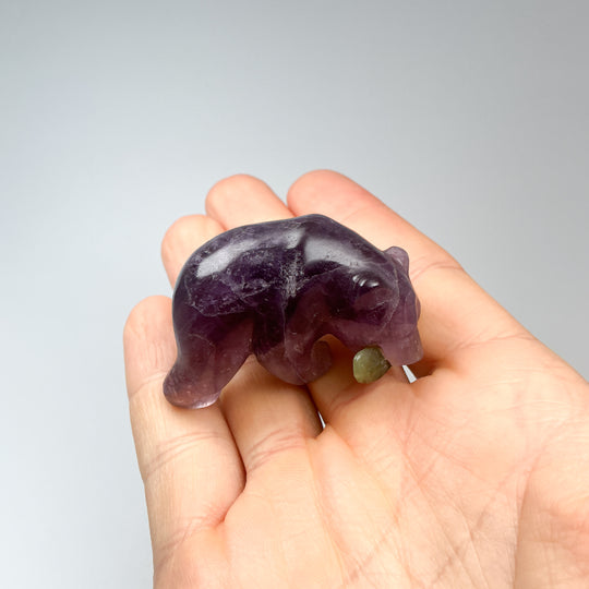 Amethyst Bear with Canadian Jade Fish Carving - Rocks and Gems Canada