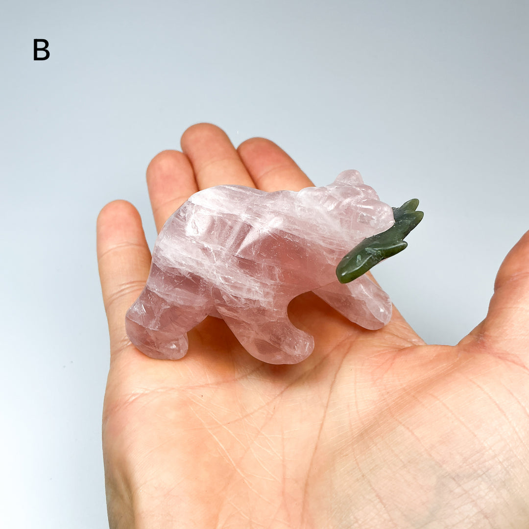 Rose Quartz Bear with Canadian Jade Fish Carving - Rocks and Gems Canada