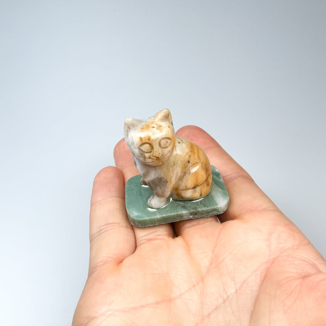 Champagne Jade Cat On Base - Rocks and Gems Canada