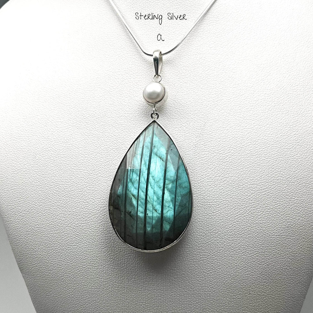 Faceted Labradorite and Pearl Pendant-Rocks and Gems Canada