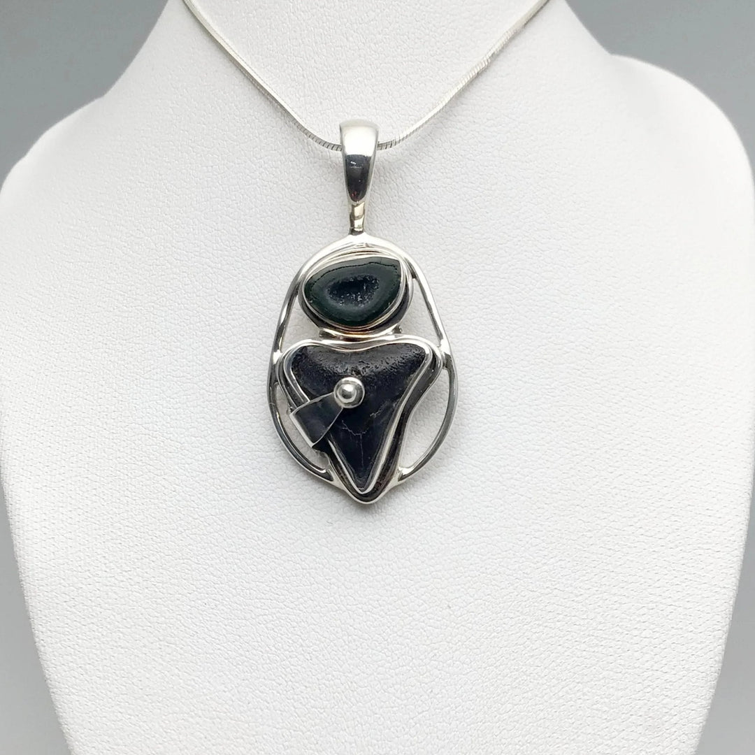 Fossilized Shark Tooth and Geode Pendant - Rocks and Gems Canada