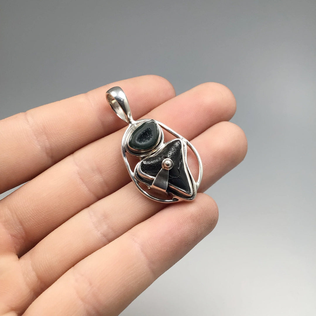 Fossilized Shark Tooth and Geode Pendant - Rocks and Gems Canada