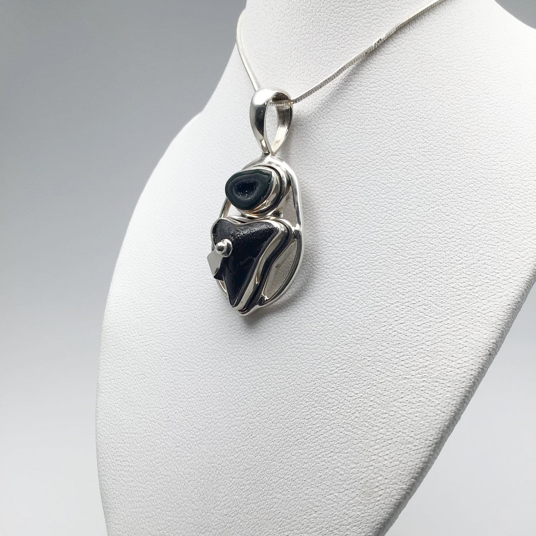 Fossilized Shark Tooth and Geode Pendant - Rocks and Gems Canada