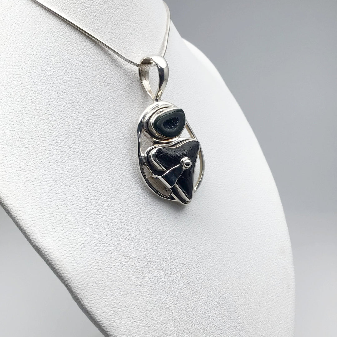 Fossilized Shark Tooth and Geode Pendant - Rocks and Gems Canada