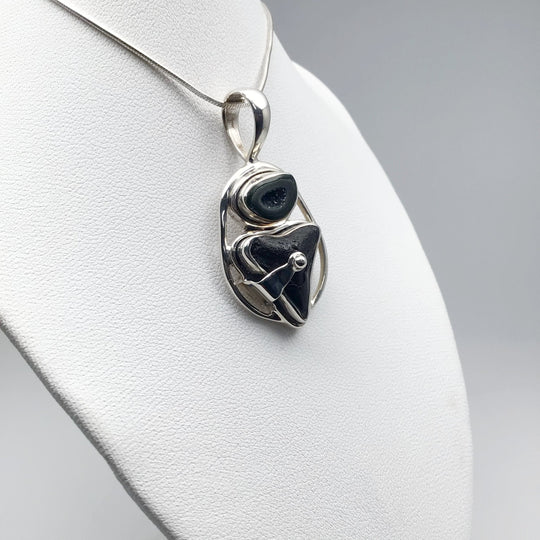 Fossilized Shark Tooth and Geode Pendant - Rocks and Gems Canada