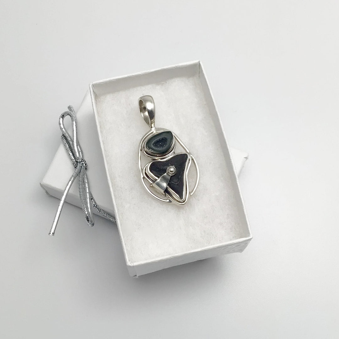 Fossilized Shark Tooth and Geode Pendant - Rocks and Gems Canada