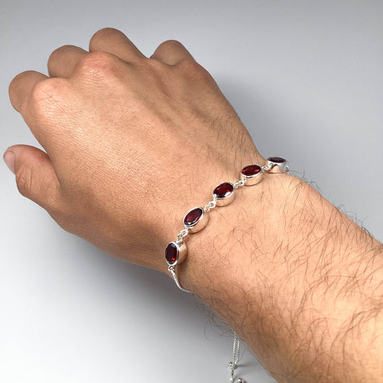 Garnet Sterling Silver Bracelet-Rocks and Gems Canada