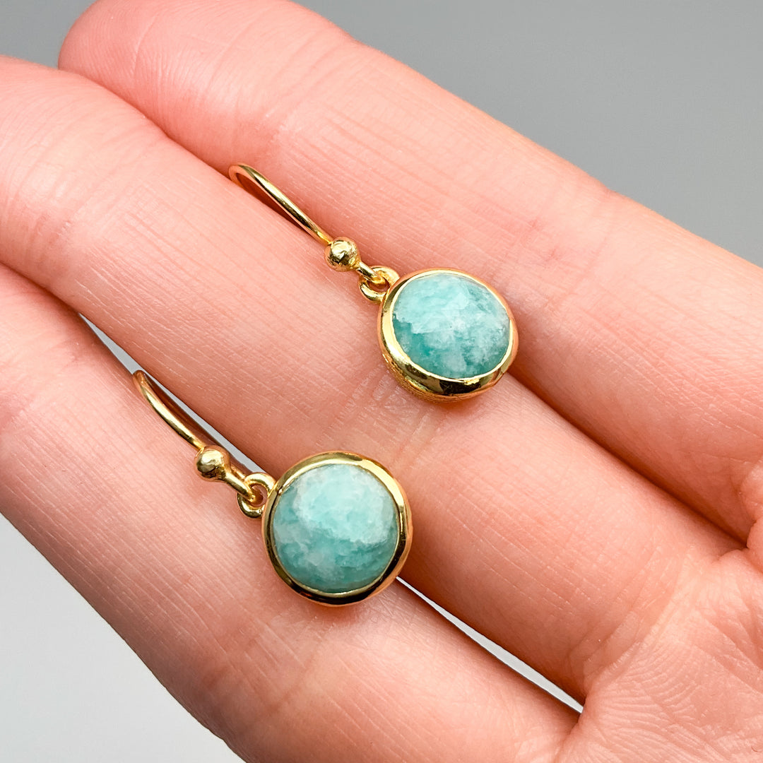 Gold Plated Amazonite Dangle Earrings-Rocks and Gems Canada