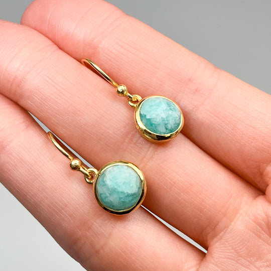 Gold Plated Amazonite Dangle Earrings-Rocks and Gems Canada