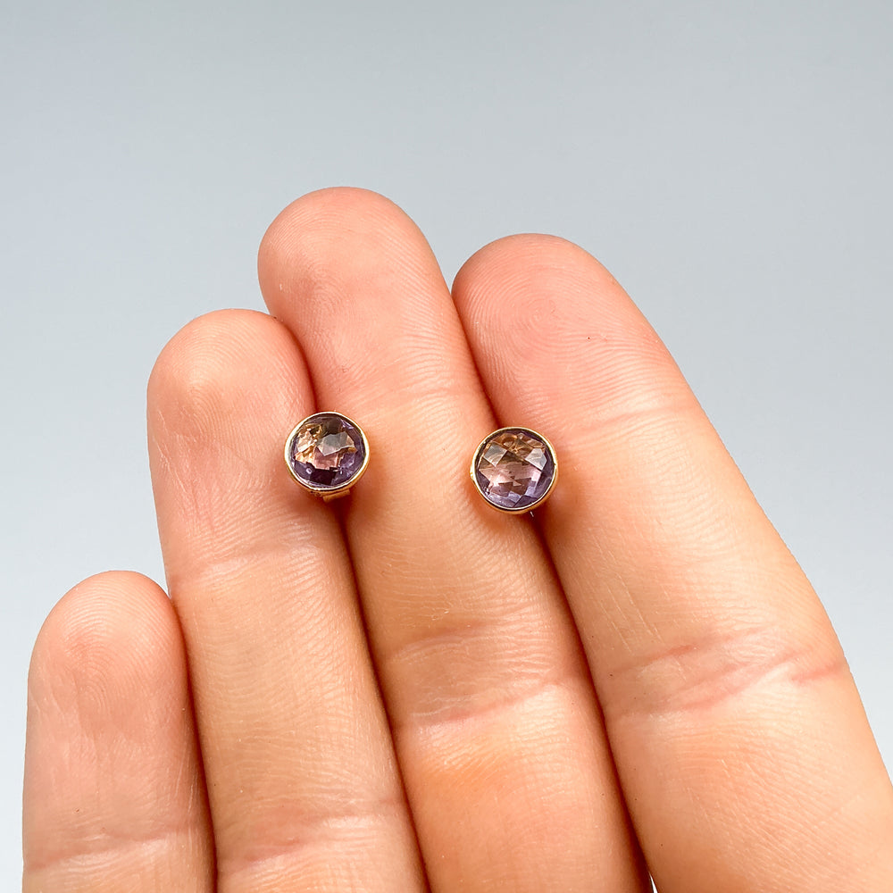 Gold Plated Amethyst Stud Earrings-Rocks and Gems Canada