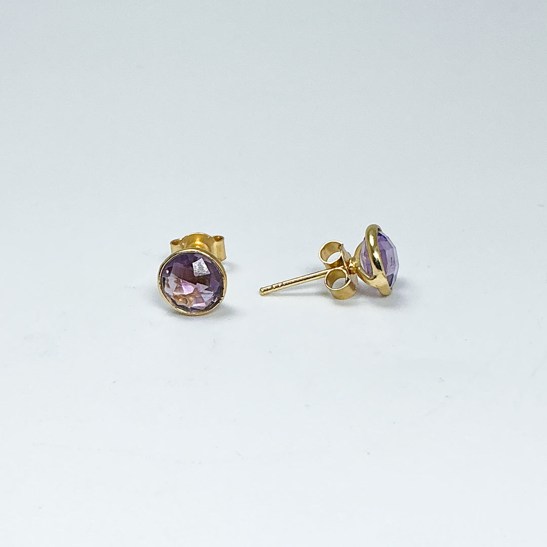 Gold Plated Amethyst Stud Earrings-Rocks and Gems Canada