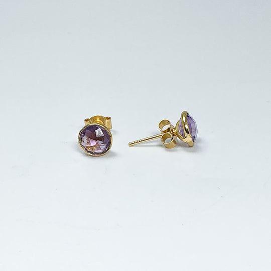 Gold Plated Amethyst Stud Earrings-Rocks and Gems Canada