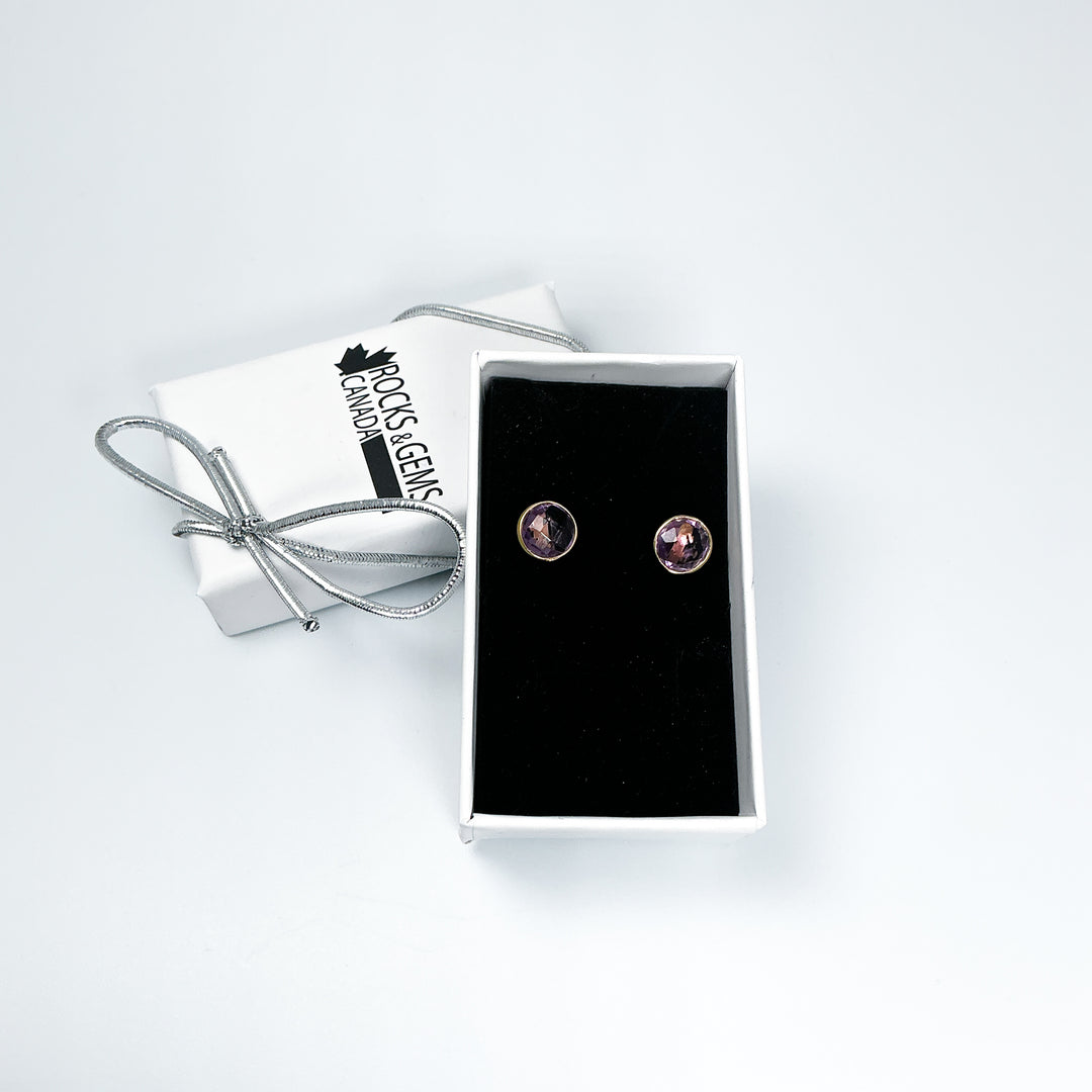 Gold Plated Amethyst Stud Earrings-Rocks and Gems Canada