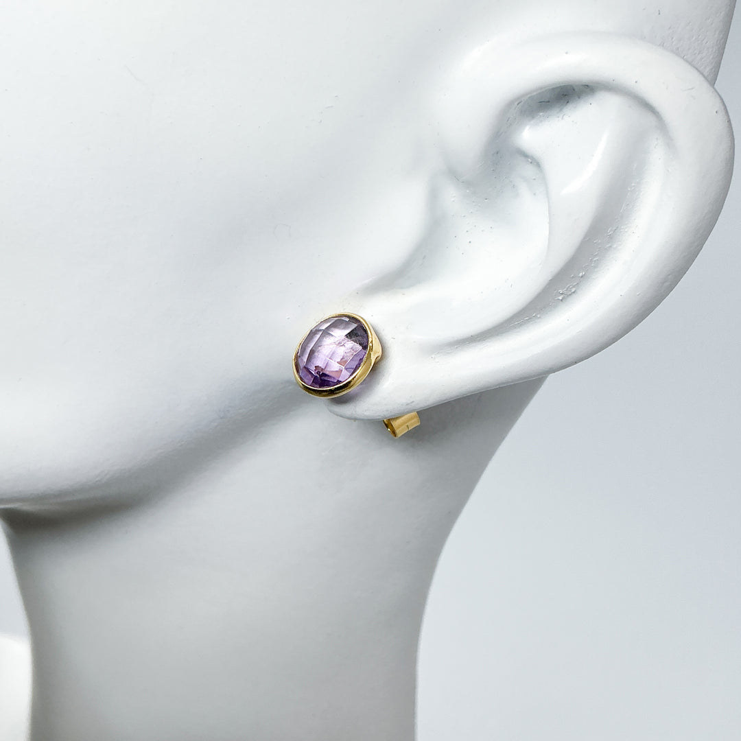 Gold Plated Amethyst Stud Earrings-Rocks and Gems Canada
