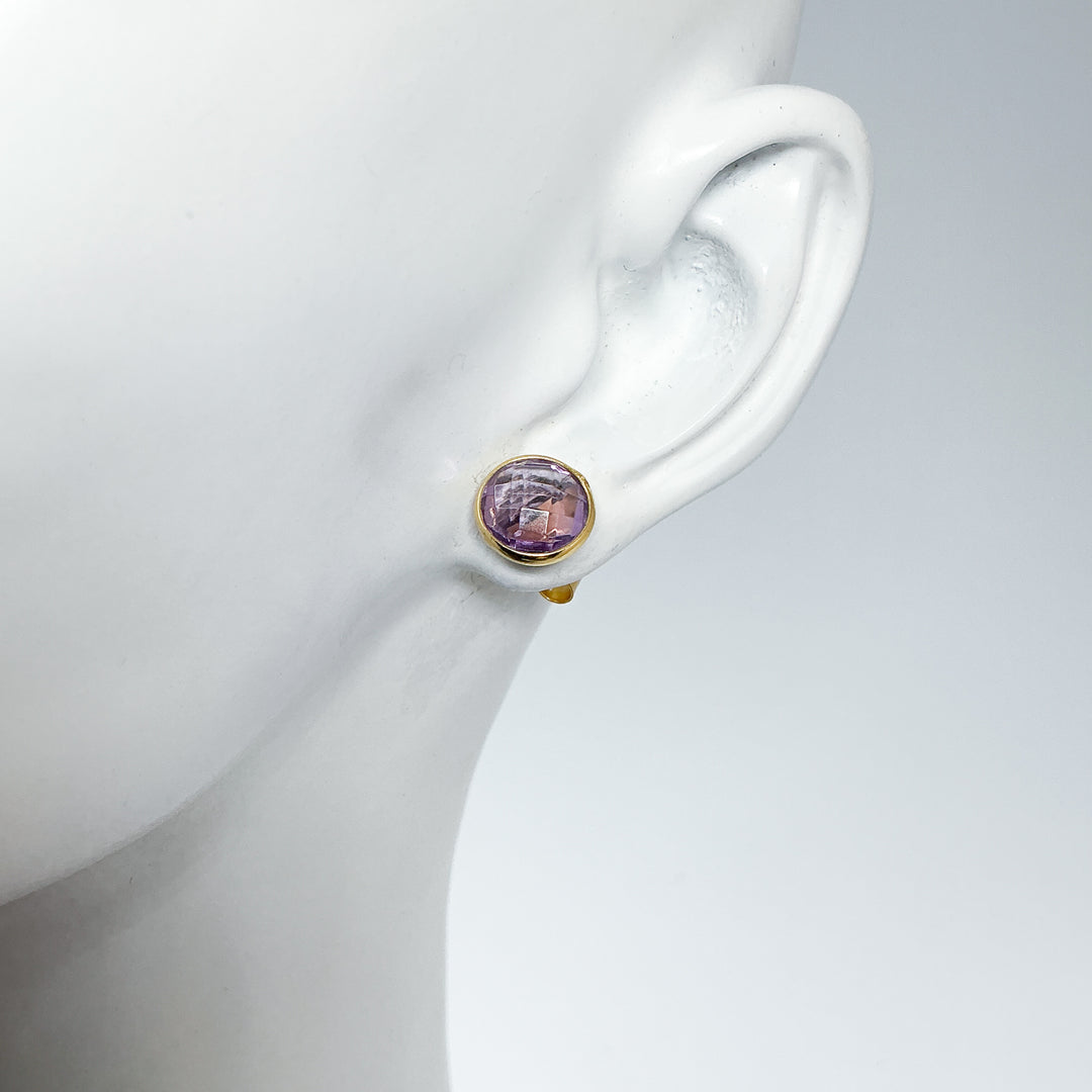 Gold Plated Amethyst Stud Earrings-Rocks and Gems Canada