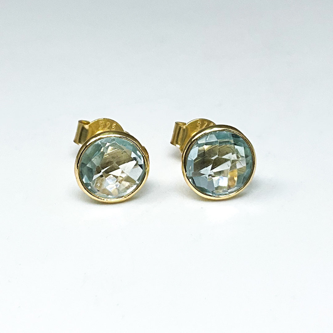Gold Plated Blue Topaz Stud Earrings-Rocks and Gems Canada