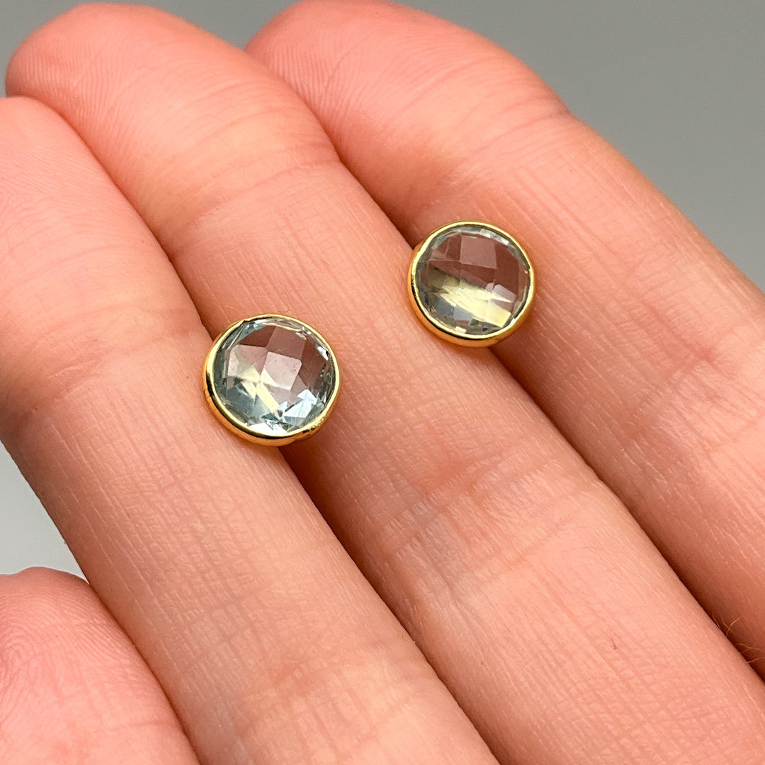 Gold Plated Blue Topaz Stud Earrings-Rocks and Gems Canada