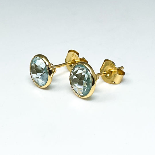Gold Plated Blue Topaz Stud Earrings-Rocks and Gems Canada