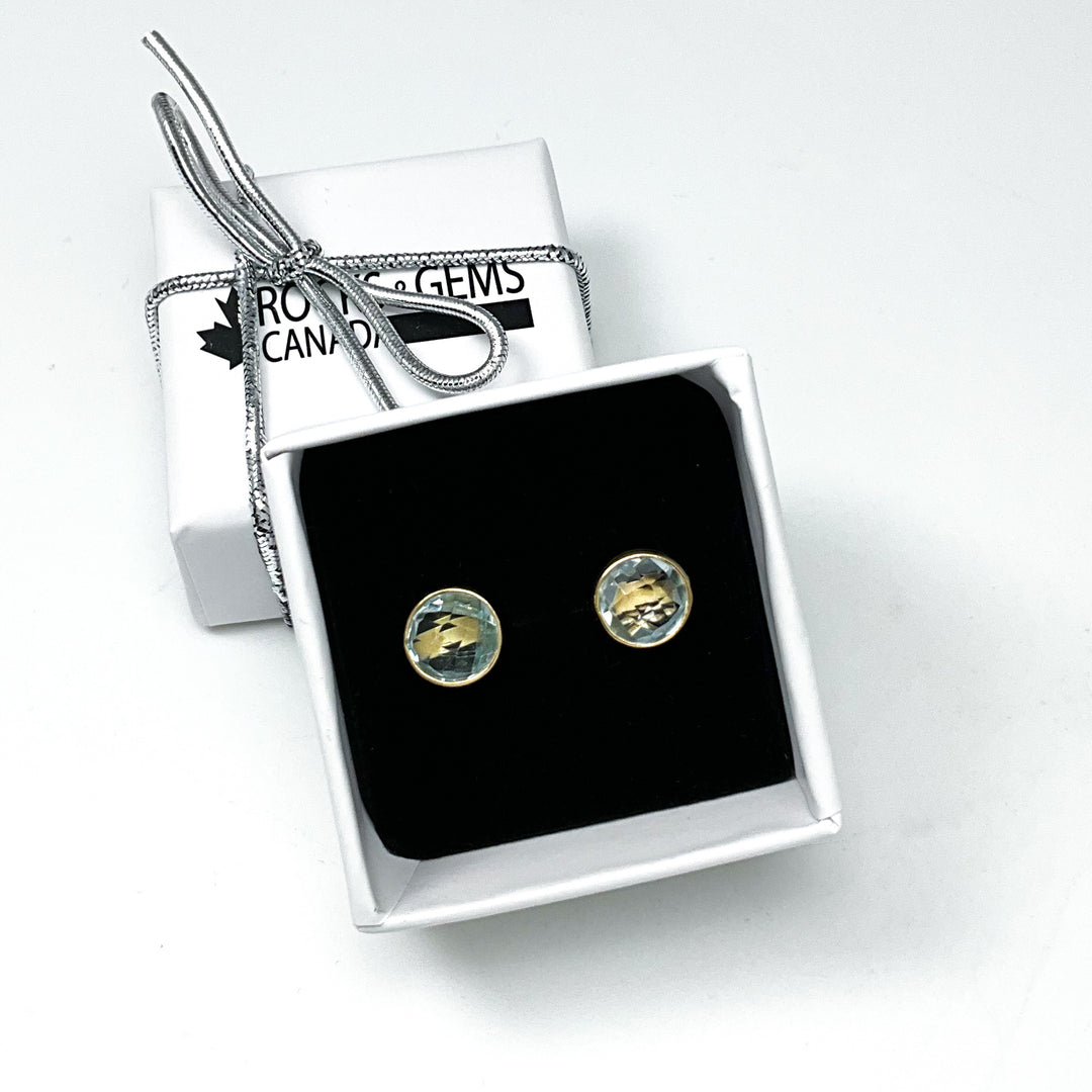 Gold Plated Blue Topaz Stud Earrings-Rocks and Gems Canada