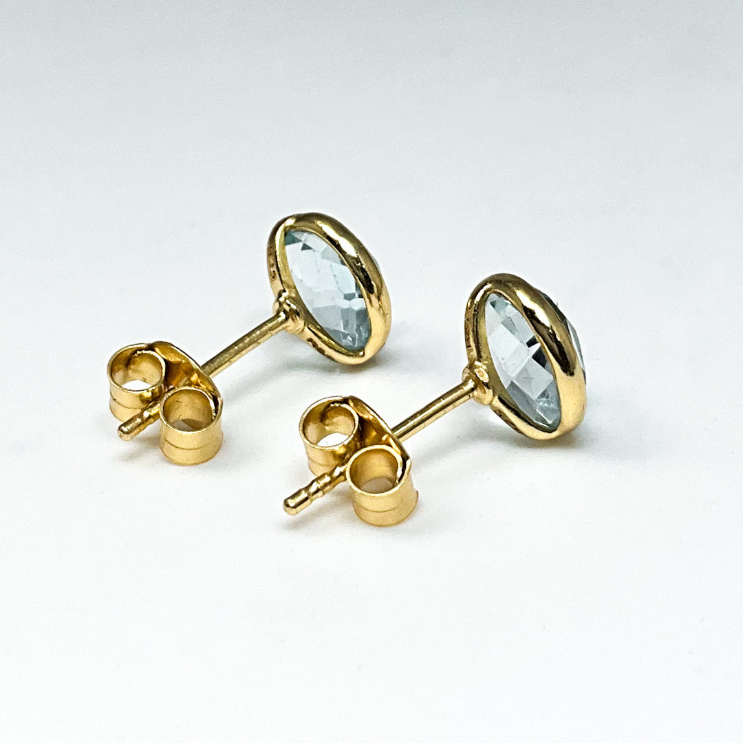 Gold Plated Blue Topaz Stud Earrings-Rocks and Gems Canada