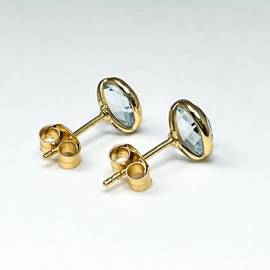 Gold Plated Blue Topaz Stud Earrings-Rocks and Gems Canada
