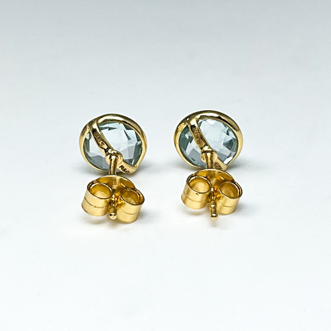 Gold Plated Blue Topaz Stud Earrings-Rocks and Gems Canada