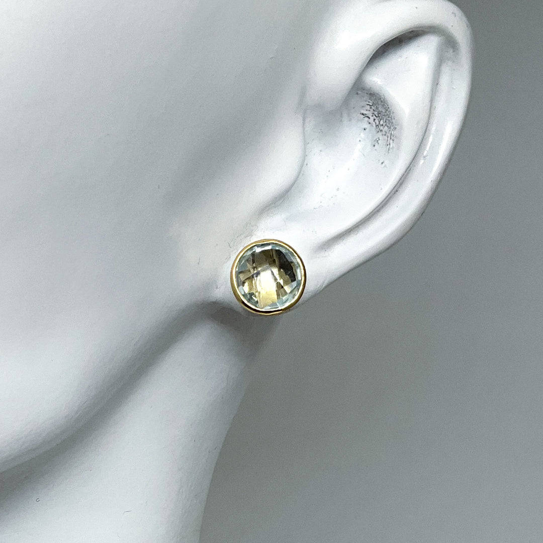 Gold Plated Blue Topaz Stud Earrings-Rocks and Gems Canada