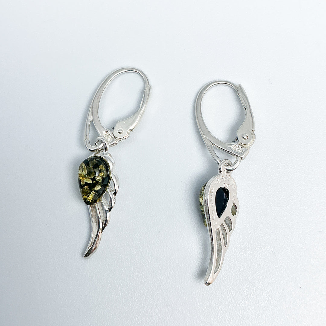 Green Amber Sun Dangle Earrings-Rocks and Gems Canada