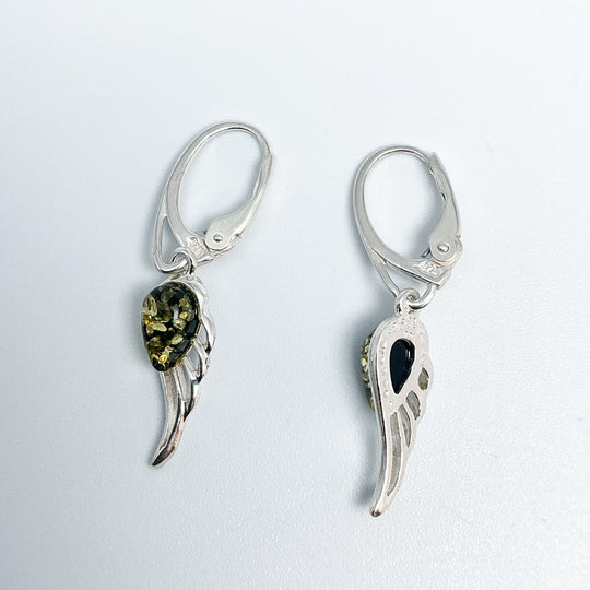Green Amber Sun Dangle Earrings-Rocks and Gems Canada