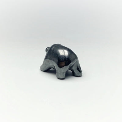 Hematite Bear with Fish Carving