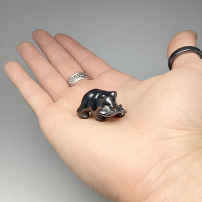 Hematite Bear with Fish Carving