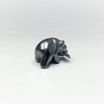 Hematite Bear with Fish Carving