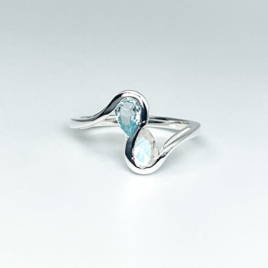 Rainbow Moonstone and Blue Topaz Ring