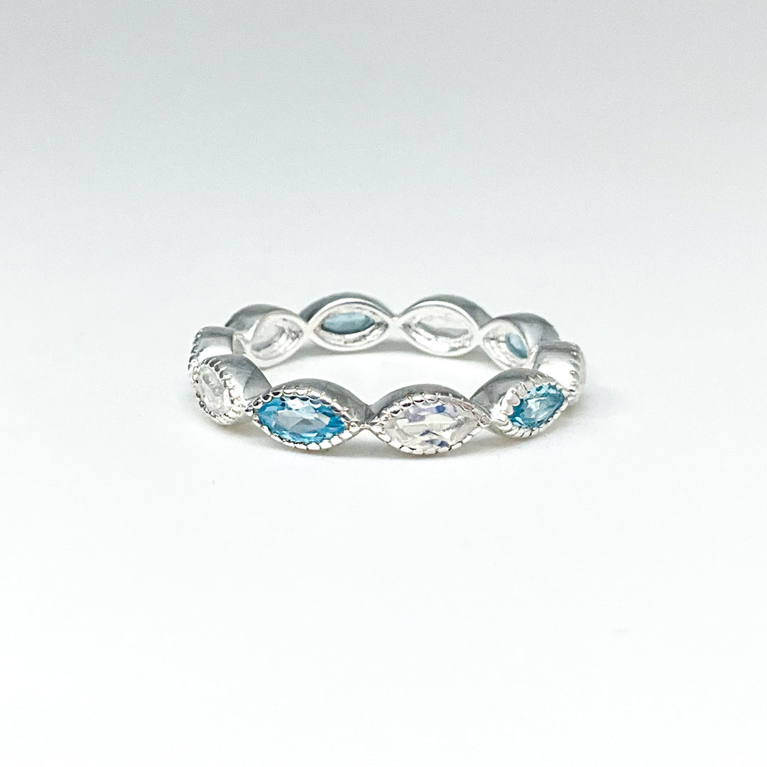Rainbow Moonstone and Blue Topaz Multistone Ring - Rocks and Gems Canada