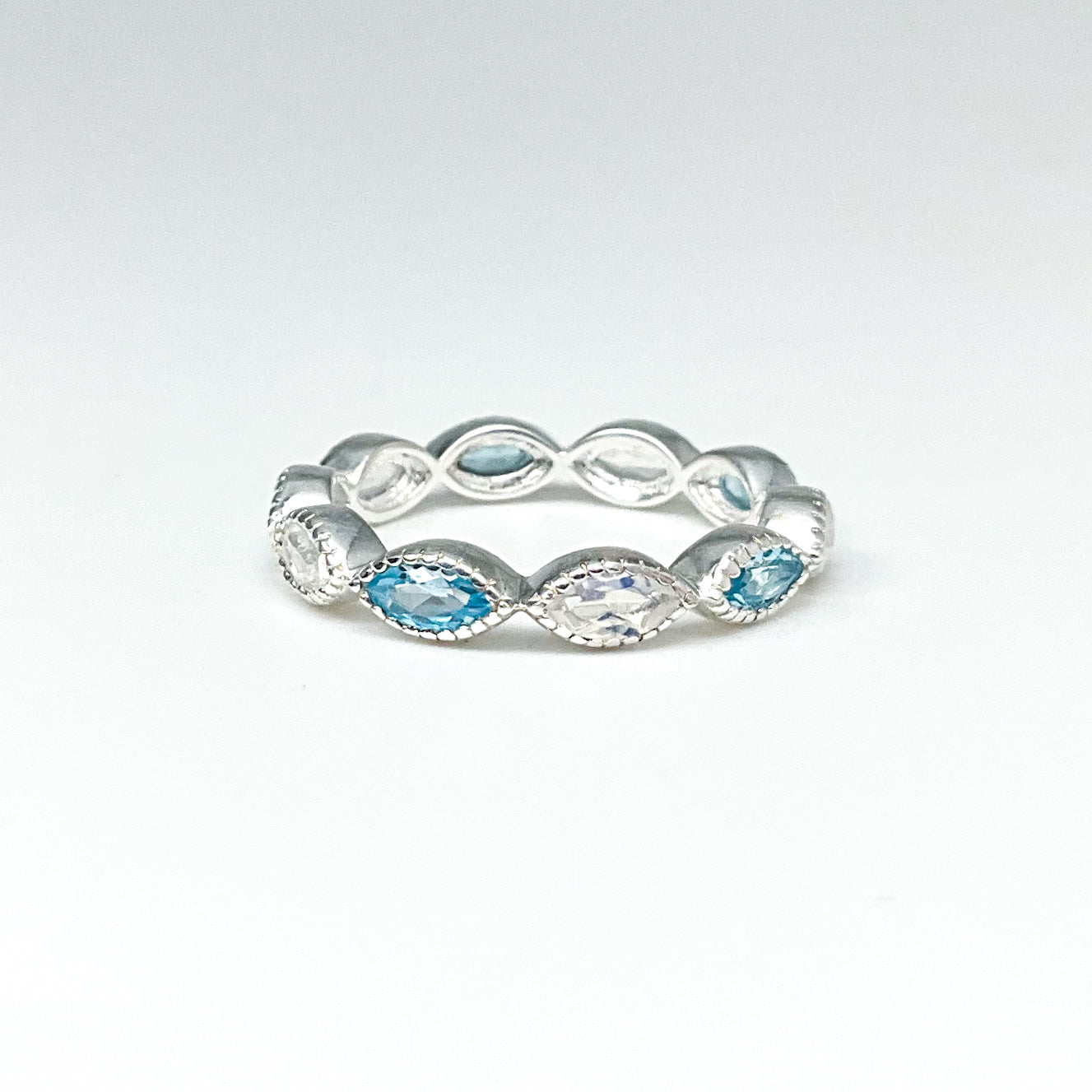 Rainbow Moonstone and Blue Topaz Multistone Ring - Rocks and Gems Canada