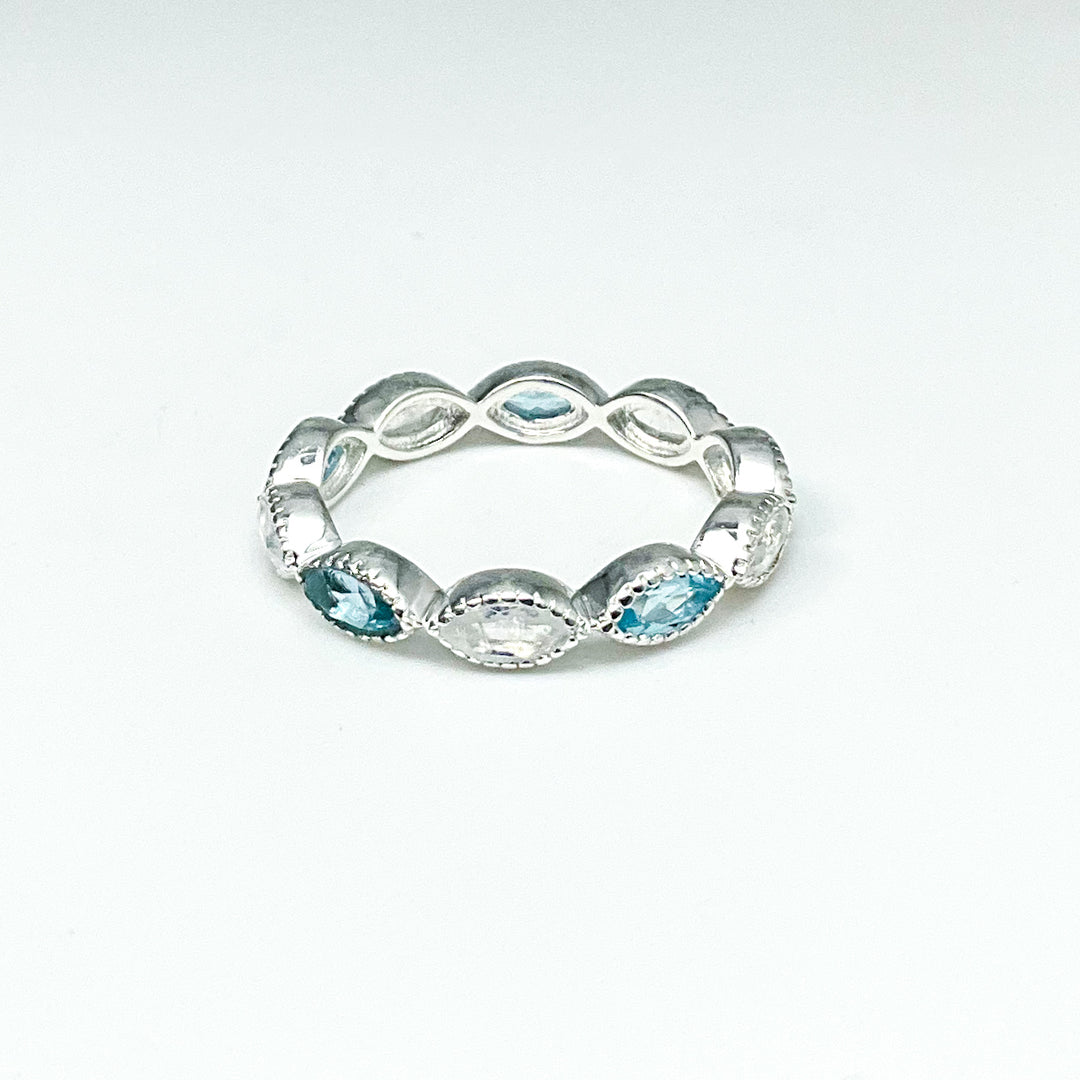 Rainbow Moonstone and Blue Topaz Multistone Ring - Rocks and Gems Canada