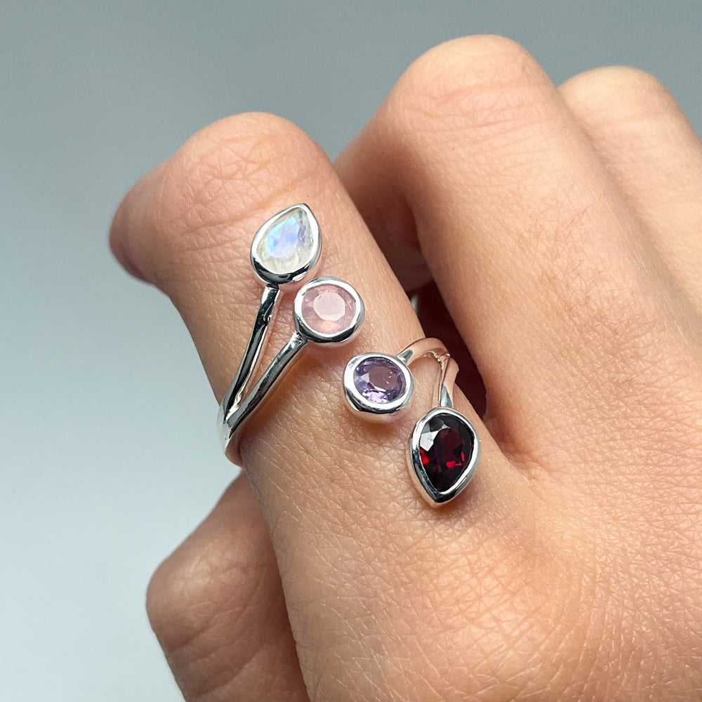Rainbow Moonstone, Rose Quartz, Amethyst, and Garnet Multistone Ring (Copy) - Rocks and Gems Canada