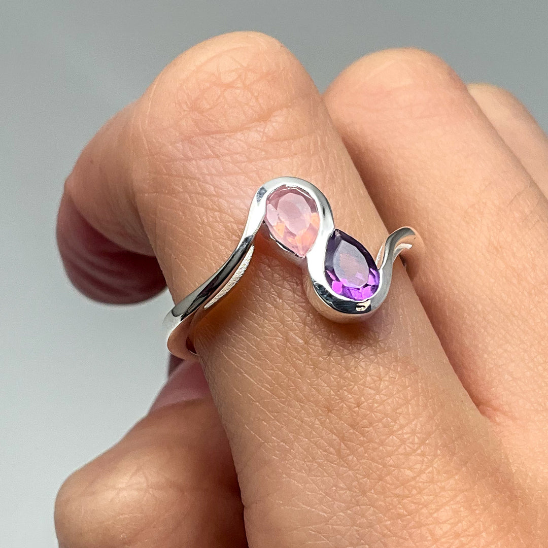 Amethyst and Rose Quartz Ring - Rocks and Gems Canada