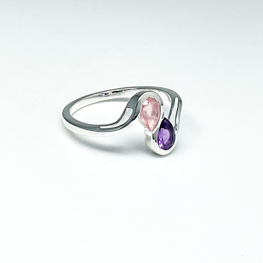 Amethyst and Rose Quartz Ring - Rocks and Gems Canada