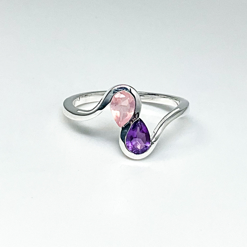 Amethyst and Rose Quartz Ring - Rocks and Gems Canada
