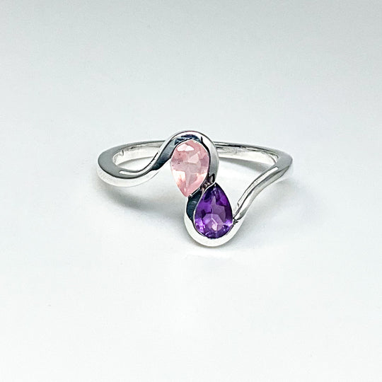 Amethyst and Rose Quartz Ring - Rocks and Gems Canada
