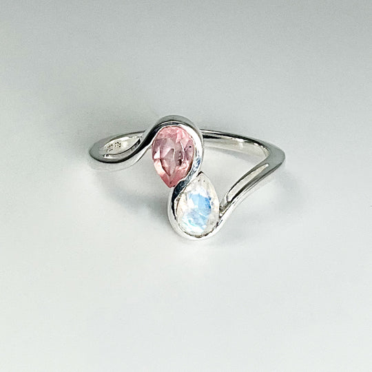 Rainbow Moonstone and Rose Quartz Ring (Copy) - Rocks and Gems Canada